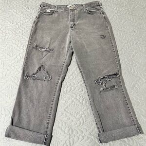 Lee Gray Straight Leg Jeans with Washed-Out Distressing
